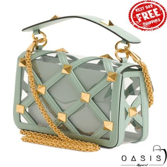 VALENTINO Made In Italy Leather Medium Bag With Roman Stud Chain/ Women's Bag - Picture 4 of 4